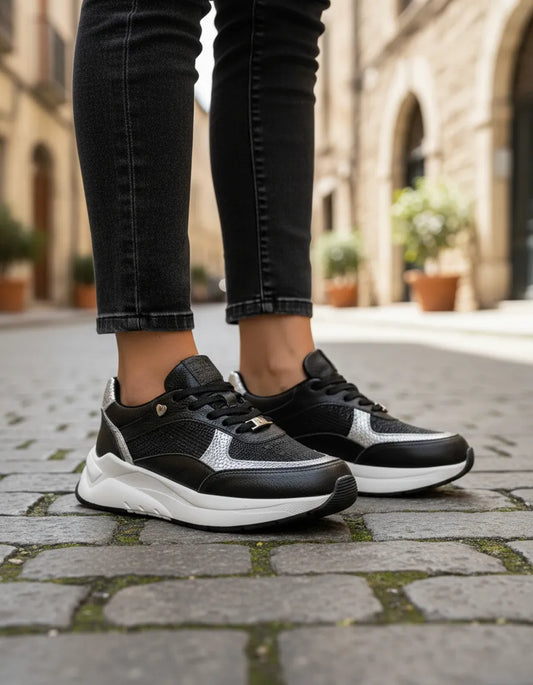 Tenis Negro Mujer en Cuero Bont Baru