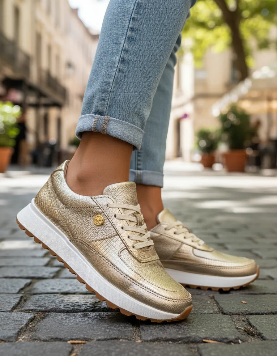 Tenis Oro Mujer en Cuero Bont Catania