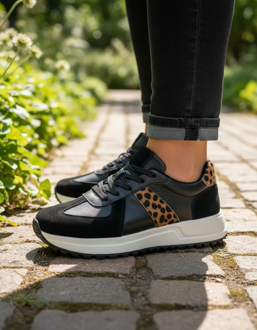 Tenis Negro Mujer en Cuero Bont Madrid