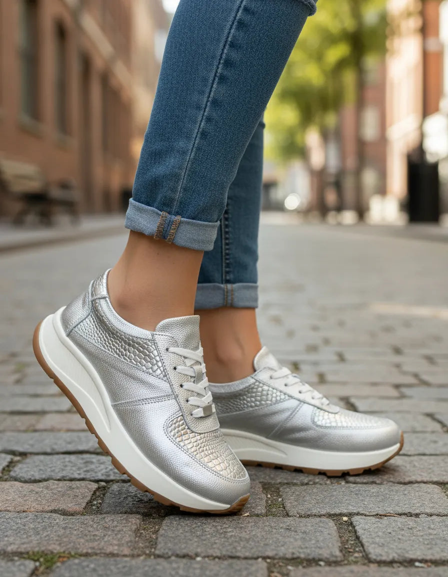 Tenis Plateado Mujer en Cuero Bont Torino