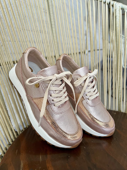Tenis Oro Rosa Mujer en Cuero Bont Catania