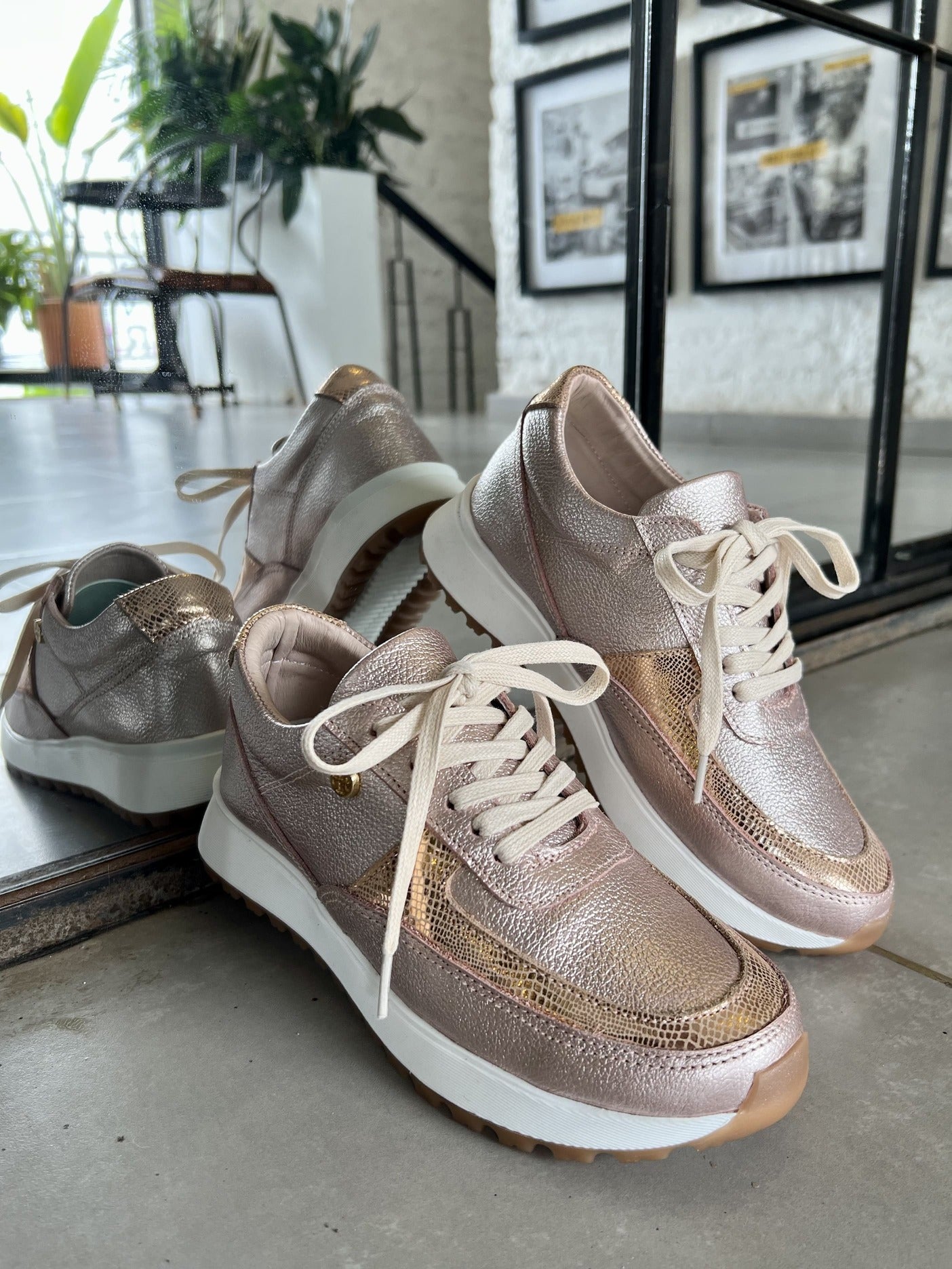 Tenis Oro Rosa Mujer en Cuero Bont Catania