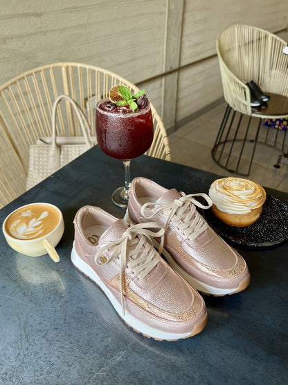 Tenis Oro Rosa Mujer en Cuero Bont Catania