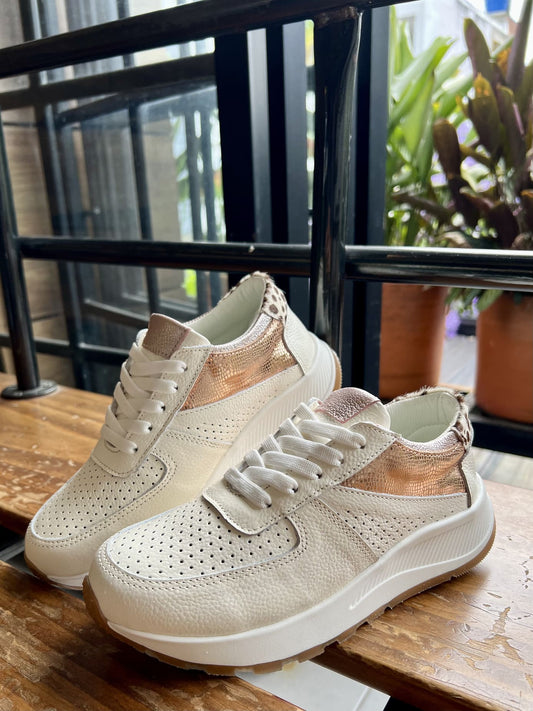 Tenis Beige Mujer en Cuero Bont Torino