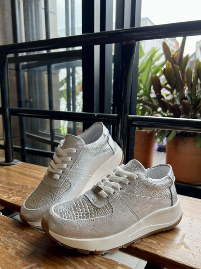Tenis Plateado Mujer en Cuero Bont Torino