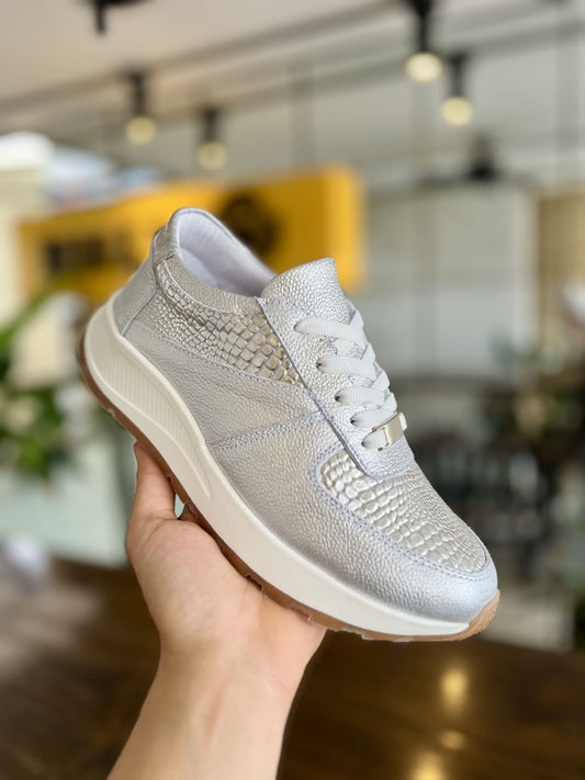 Tenis Plateado Mujer en Cuero Bont Torino