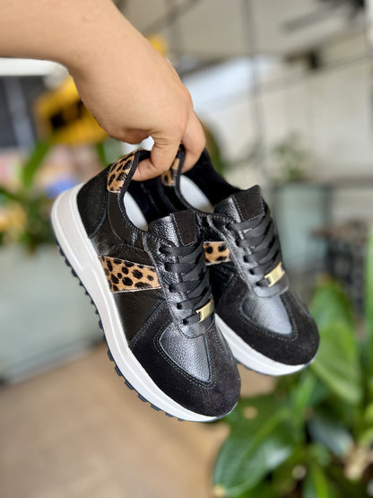 Tenis Negro Mujer en Cuero Bont Madrid